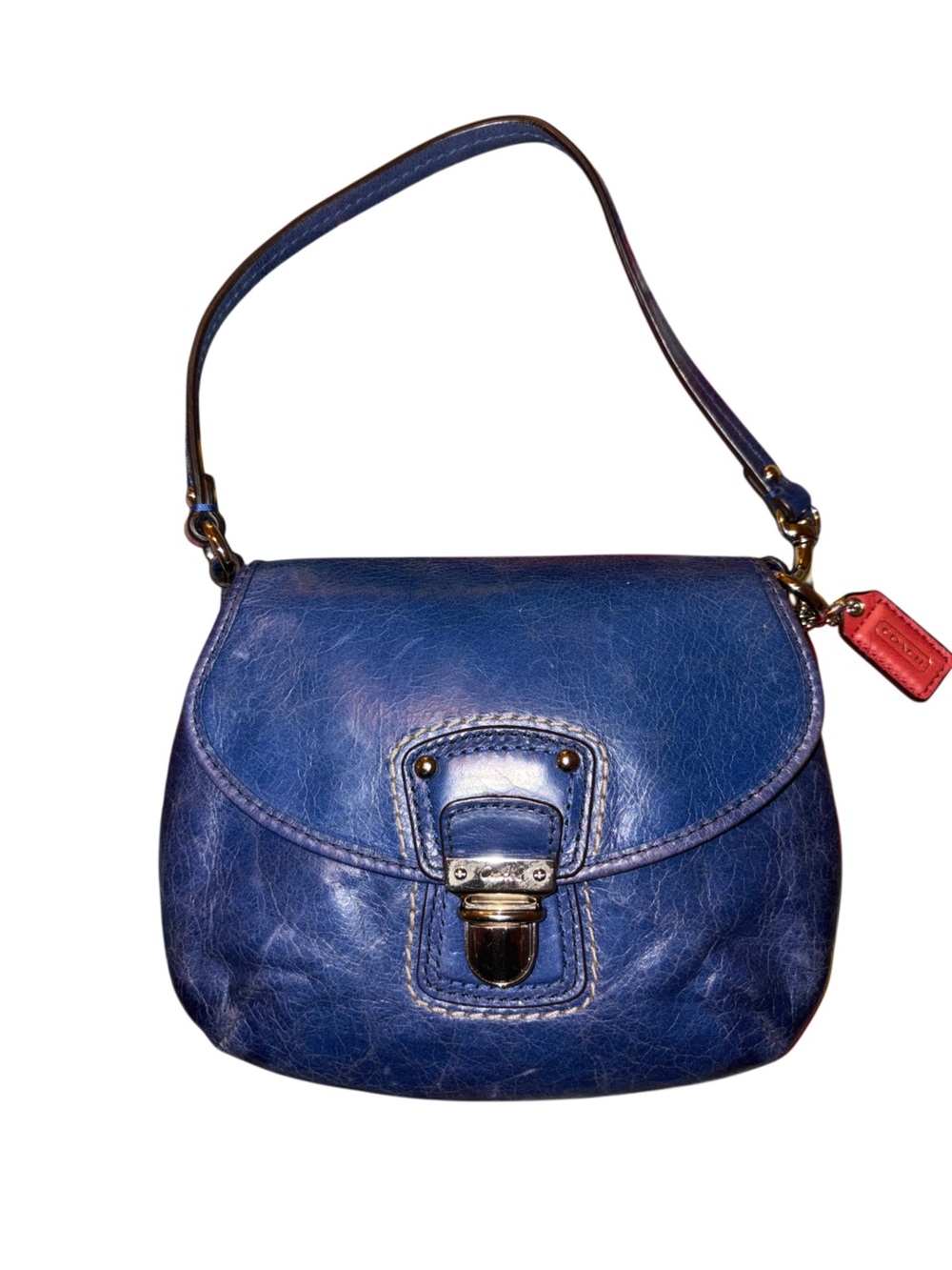 Coach Poppy Cobalt Blue Distressed Italian Leather Mini Push lock Bag 48247